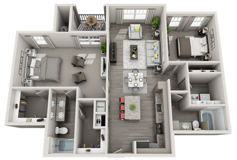 2 bed 2 bath C at Foxwood Apartments, Raleigh-Durham, NC